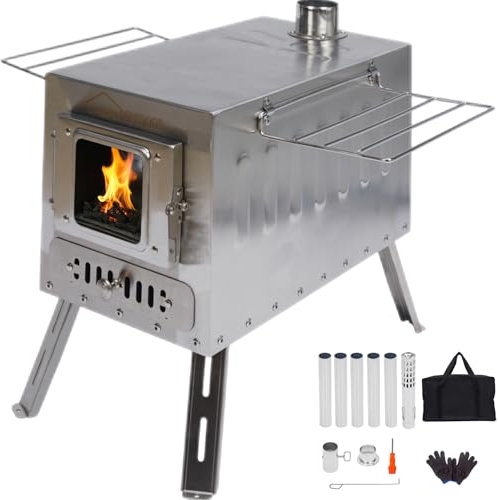 DANCHEL OUTDOOR CS6 Large Tent Wood Stove for Camping, Portable 304 Stainless Steel Hot Tent Stove for Canvas Tents Glamping Tents Wall Tents, 24lb