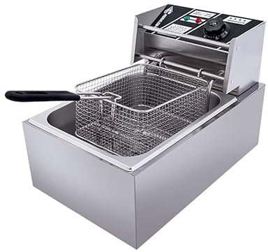 Friteuse Electrique avec Graisse 2500W 6L Friteuse Commerciale Acier Inoxydable Zones Froides Friteuse Gastro Professionnelle Friteuse à Huile pour Restaurants, Cafés, Snack-Bars, 60-200°C