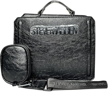Steve Madden Damen Bevelyn Crinkle Patent Convertible Crossbody Bag, Schwarz