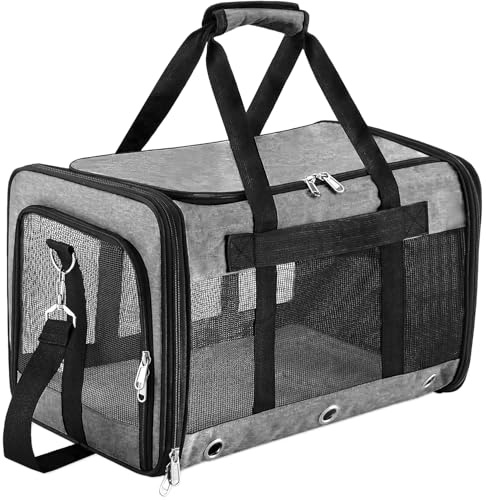Soft Sided Foldable Cat/Dog/Pet Carrier Bag, Portable Puppy/Pets Travel Carriers For Cats/Dogs With Shoulder Strap & Removable Mat, Durable Cat Basket of 17 lbs Airline Approved - Grey, M