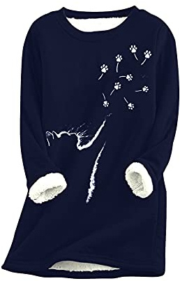 EFOFEI Frauen Langarm O-Ausschnitt Pullover Herz Muster Langarm Pullover Dickes Vlies Warme Lässig Blusen Weiche Und Bequeme Home Top