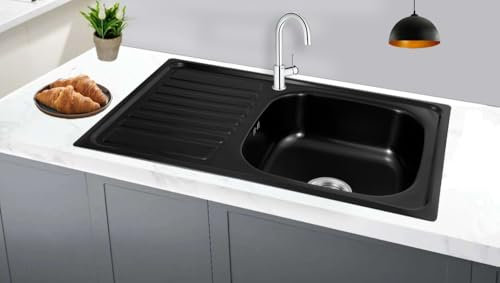 Omeere 80x50x18cm Fregadero cocina negro empotrable, acero inoxidable 304, grosor de material de 0,8 mm, fregadero de cocina cuadrado 1 seno