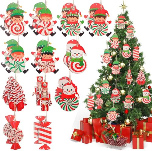 Ouligay 24 Pcs Christmas Tree Ornaments Christmas Candy Decorations Bulk Christmas Decorations for Tree for Christmas Tree Indoor Outdoor House Yard Xmas Party Decoration