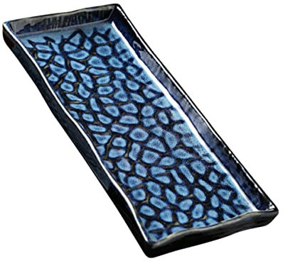 OKUMEYR Serving Plates Embossed Ceramic Sushi Plates Fish Tray Fruit Pasta Dish Tray for Snack Party