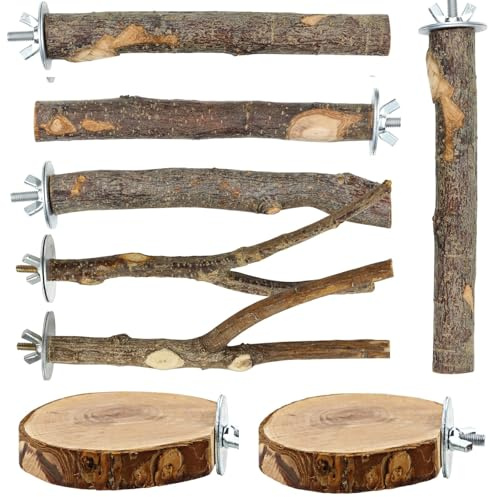 8PCS Natural Wood Bird Cage Perches, Platform Perch Accessories For Parrots