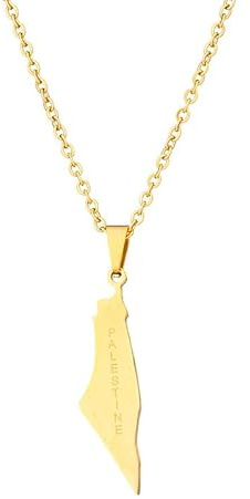 XIAFH Israel and Palestine Map and Flag Pendant Necklace for Women Girls Stainless Steel Adjustable Israel Necklace Geometric Ethnic Jewellery Gifts