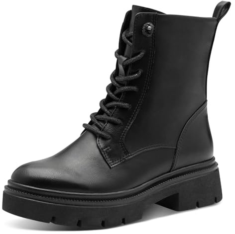 Marco Tozzi Damen Stiefeletten zum Schnüren mit Reißverschluss Vegan, Schwarz (Black Comb), 37 EU