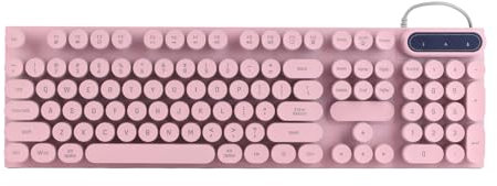 KIMISS K500 Punk Retro-USB-Gaming-Tastatur mit Runden Tasten – Beleuchtet mit Rosa und Blau Hinterleuchteten, Durchscheinenden Tasten für EIN Verbessertes Spielerlebnis (PINK)