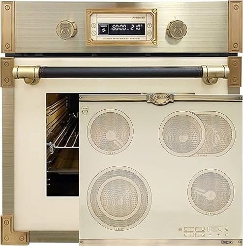 Kaiser Pyrolyse Backofen EH 6427 ElfAD+KCT 6185 IElfEm, Retro Pyrolyse Einbau Backofen 73L Elfebeinfarbiges Glas 60 cm+ Glaskeramikkochfeld, Retro Glaskeramikkochfeld, Metallplatten Bronze,4 QickHeat