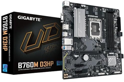 GIGABYTE B760M D3HP Mainboard - Intel Core CPUs der 14. Generation, 4+1+1 Phasen VRM, bis zu 5600 MHz DDR5, 2xPCIe 4.0 M.2, GbE LAN, USB 3.2 Gen 1
