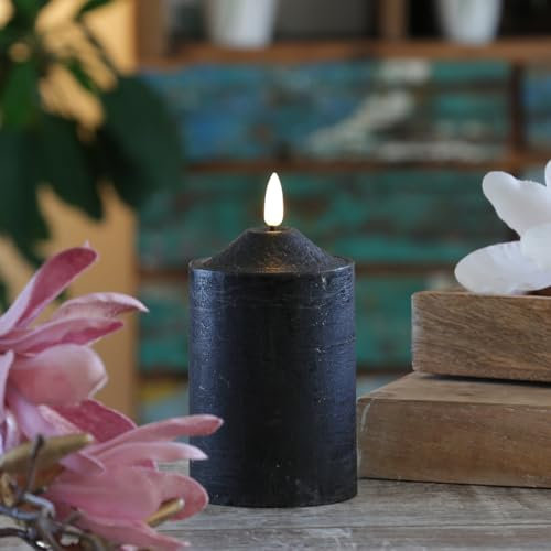 MARELIDA LED Kerze in Rustik-Optik Echtwachs-Kerze mit Timer H: 15cm schwarz (1 Stück)
