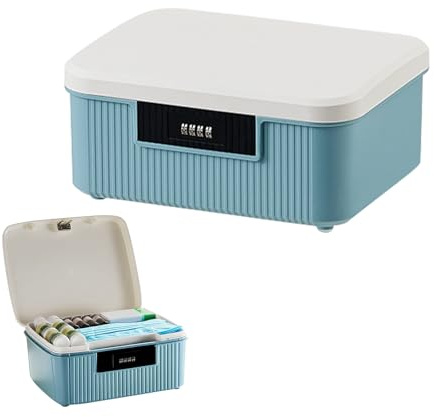 ACESOME Abschließbare box, ABS Aufbewahrungsbox, Box mit Schloss Verschließbare Box, Doppelschicht Medikamentenbox, Karton Mit Deckel Für Kleidung Toys (Blau, 26.2 x 22 x 12cm)