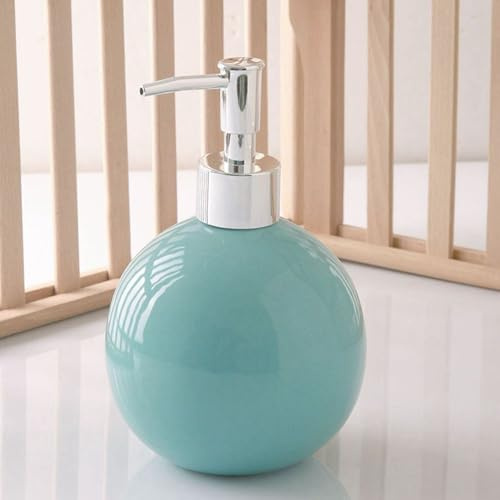 Distributeur de savon en céramique pour salle de bain, cuisine, douche, boule ronde décorative, moderne, minimaliste, rechargeable, pour savon liquide, shampooing, lotions Turquoise