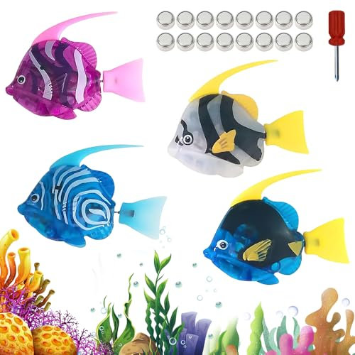 4 Stück Roboter Fisch, Afenau Fisch Spielzeug mit 16 Batterien und Schraubendreher, Elektrische Fische mit Leuchtende, Robofisch, Elektronische Fisch für Kinder, Badespielzeug