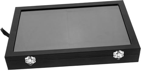 ULTECHNOVO Broschennadel Vitrine aus Pu Leder mit Transparentem Fenster Schmuck Displaybox für Schreibtisch Medaillen Aufbewahrungsbox Schwarz für Zuhause Büro und Laden