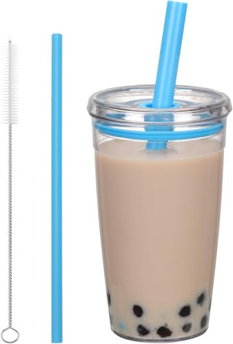 CJWLKJ Tritan Plastic Tumbler with Lid and Straw, 16oz Premium Insulated Iced Coffee Cups, Reusable Plastic Cups with Lid and Straw, Blue