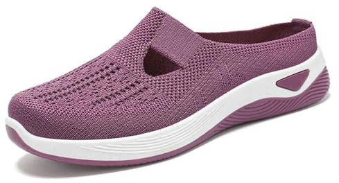 Ciabatte Ortopediche Donna, Ciabatte Ortopediche Donna Estive - Pantofole Traspiranti in Maglia Slip on Leggere Antiscivolo Scarpe Chiuse Comode Morbide Sneakers con Memory Foam per Casa Viola 38