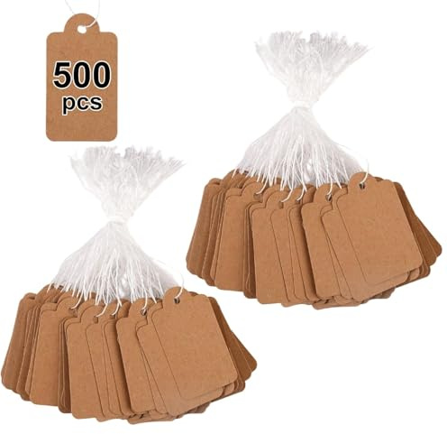 Vylro 500 Stück Preisschilder Anhänger,28mm*45mm für Schmuck,Geschenk,Braun | Preisschilder Hängeetiketten,Kraftpapier Hängeetiketten Markierungsetiketten,Anhänger Etiketten
