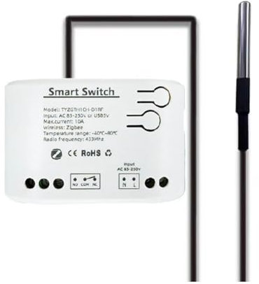 Kueohse Tuya Smart Zigbee-Schalter mit Temperatursensor, Passives Trockenkontakt-Zigbee-Relais, Funktioniert mit Home Assistant, AC 85-250 V