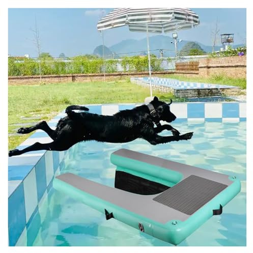 Hunderampe Aufblasbare Hunde 150 x 100 cm, extra große aufblasbare Hunde-Bootsrampe, durchstichfeste Hundekletter-Wasserleiter für Hunde bis 104 kg, schwimmende Hundeplattform für Pool, Dock, See, Mee