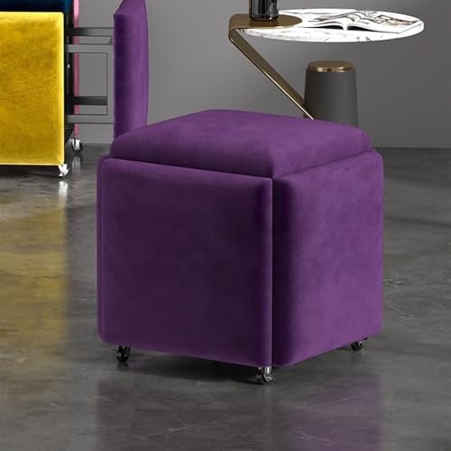 Sitzwürfel 5 in 1, stapelbarer Hocker mit Lenkrollen, Sofa-Hocker mit Lenkrollen, wandelbares Hocker-Set für Wohnzimmer, Schlafzimmer und Büro(Purple,45 * 45cm)