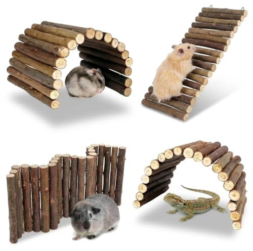 COZERI 2pcs Bendable Wooden Bridge chewable, Reptile Hideout, for Hamsters,guinea pigs,Lizards,Hermit Crabs,tortoise accessories, Hut & Wood Climbing Toy, DIY Tunnel/Ramp