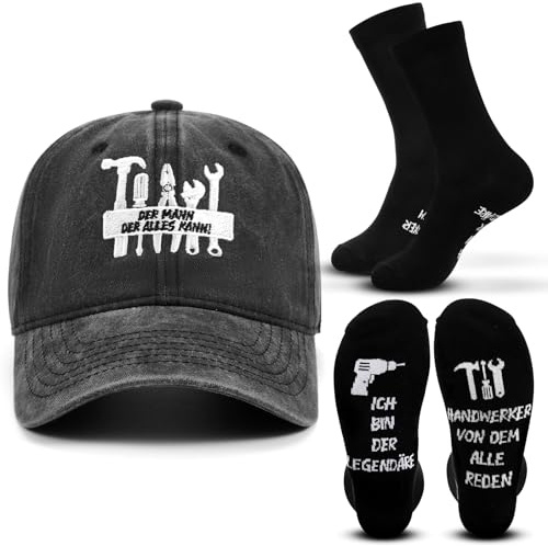Jadive 2 Stück Angler Geschenke Lustige Geburtstagsgeschenke für Männer Grills Angeln & Handwerker Baseballcap und Socken Fisch Geschenk für Opa Papa Ehemann Freund Ruhestand