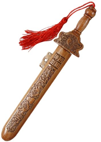 Hotainoys Espada de Madera de 7, 1 Pulgadas Tallada a Mano, Espada China de Madera de melocotón para niños con Borla, Juguete Decorativo para decoración de Oficina y hogar para niños