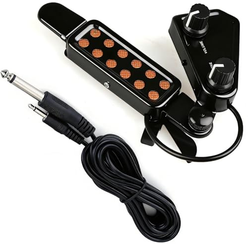 Guitar Magnetic Pickup Transducer 12 Sound Hole Acoustic Guitar Pickup with Volume Tone Tuner Kit 9.2in Cable Professional Instrument Accessories for Most Acoustic Guitars Black