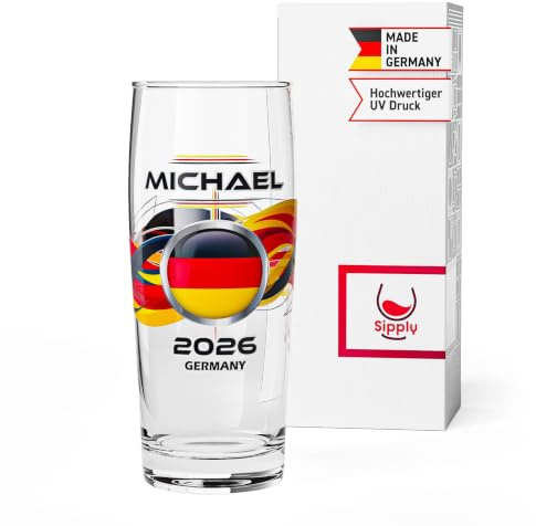 Sipply Bierglas Willibecher personalisiert mit deinem Namen und Deutschland-Flagge - farbiger UV-Druck klassisches Pilsglas 0,5l Geschenke für Fußball-Fans Männer Frauen Freund Freundin