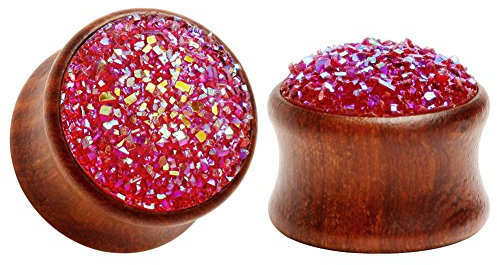KUBOOZ (1 Paar rot-Stein Oberfläche aus Holz Ohr Plugs Tunnel Messgeräte trage Piercings