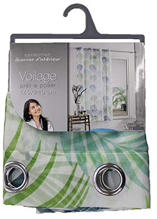 Douceur d'Intérieur, Voilage à Oeillets (140 x 240 cm) Blue Vegetal Blanc, Voile Imprimé Transfert