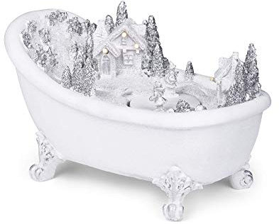 LED beleuchtete Weihnachtsdekoration LED Figur Badewanne aus bemaltem Polyresin 22x12x12 cm