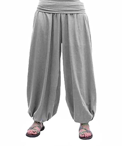 SAVARI | Pantalón Bombacho | Modelo Aladin | Pantalones Harem | con Estilo Oriental, Ancho, Largo y Cómodo | Ideal para Yoga | Mujer y Hombre | Lisos | Tallas Grandes Disponibles | Gris | Talla L