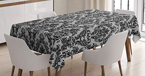 ABAKUHAUS Barock Tischdecke, Weinlese-Spitze-Art, Pflegeleicht mit Modernster Druck Technologie Waschbar und Personalisiert, 140 x 170 cm, Schwarz und Weiß