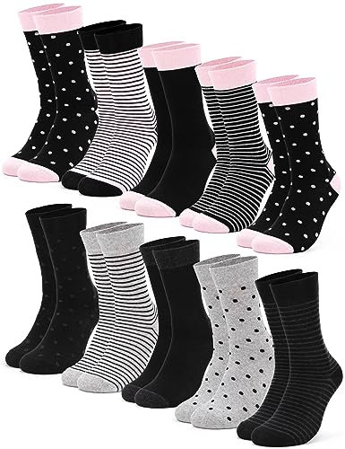 Occulto CALZE DONNA strisce e punteggiate in COTONE (10 PAIA), CALZINI DONNA COTONE in DIVERSI COLORI 39-42 10 Paia | Rosa,Nero