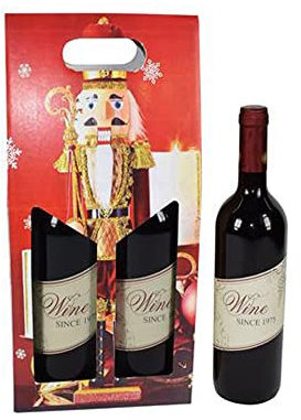 12 Scatole Porta 2 Bottiglie Natale Busta in Cartone Ondulato per Vino, Olio, Champagne, Liquori Astuccio Singolo Decoro Natalizio 18x9x h.35,5cm
