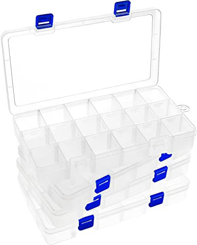 DARUITE Sortierboxen für Kleinteile, 18 Raster Aufbewahrungsbox,Plastik Sortimentsboxen,Einstellbar Sortierkasten für Kleinteile Schmuck Schrauben Bügelperlen Ohrringe Perlen Nähgarn(4 Stück)