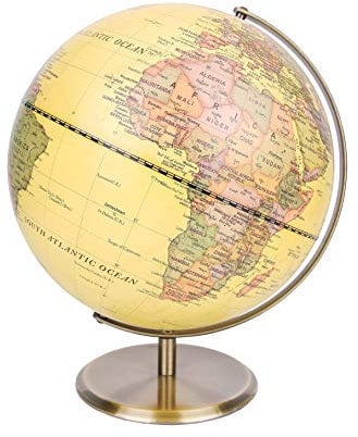 EXERZ 30cm Antiker Globus- Metallbasis Bronzierte Farbe- Carte en Anglais- Großer rotierender Globus - Pädagogische/geografische/Moderne Schreibtischdekoration - für Schule, Zuhause und Büro