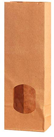Blockbodenbeutel Natron mit Sichtfenster 55+30x175mm Kraftpapier lichtdurchlässig lebensmittelunbedenklich