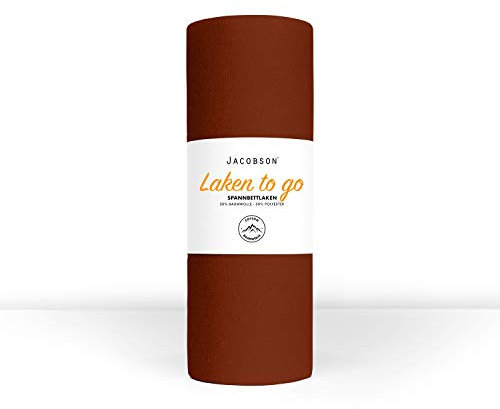 Jacobson Laken to GO Spannbettlaken Jersey Spannbetttücher Bettlaken 50% Baumwolle 50% Polyester (90x200-100x200cm 1er Set, Schokobraun)