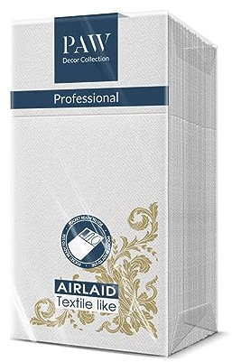 PAW - Besteckservietten aus Airlaid - Stoffähnlich (1/8 falz) | 25 Stück | Ideal für Hochzeit, Taufe, Kommunion, Geburtstag | Serviettentaschen für Besteck | Goldenes Ornament