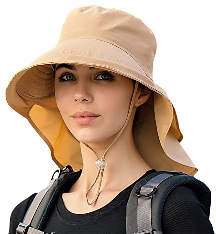 Damen Pferdeschwanz Schirmmütze Mütze mit Nackenschutz Faltbar UV Schutz Hut Sonnenhut Safari Boonie Fischerhut Breiter Krempe Strand Sommerhut Sonnenhut Ausgezeichneter Damen Gartenhut Wanderhut