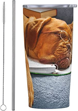 ANGYANG Mastín francés Perros durmiendo Mascotas Perros 20 Oz Taza de viaje al vacío Botellas de agua Vaso de acero inoxidable Taza de café