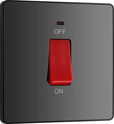 BG Electrical Cooker Control Switch Unit with LED Power Indicator, Single Plate, Double Pole, Screwless, Evolve, Black Chrome, 45A, PCDBC74B