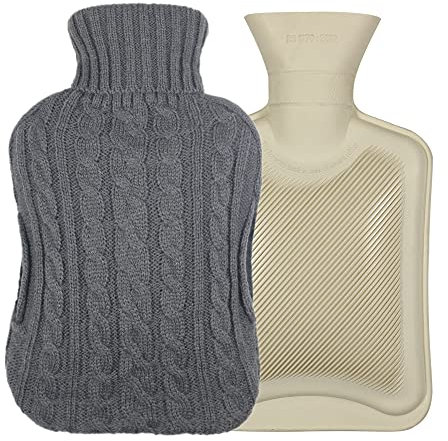 QiGui Bouillotte Eau Chaude, Bouteille de Lit en Caoutchouc Naturel étanche de 2L, Couvercle Tricoté Souple de Haute Qualité, Sac Chaud pour Adultes et Pratique, Chauffage des Enfants en Hiver