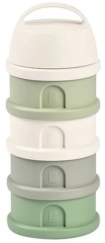 BÉABA, Boite doseuse de lait empilable, 100% hermétique, 4 compartiments, Made in France, Grande contenance, Usage Evolutif Cotton white/Sage green