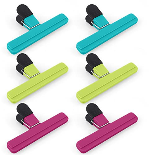 AUAUY Sturdy Food Clips, 6pcs Reusable Air Tight Seal Grips, Freezer & Snacks Clips, 3 Colors (Large)