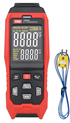 TASI TA612C Thermoelement-Thermometer Typ K/J mit 4 Kanälen -200~1372℃/ -328~2501℉ Digitales LCD-Handheld-Temperaturmessgerät 5000 Gruppen Datenspeicherung mit USB-Daten-Upload und Echtzeitmessung