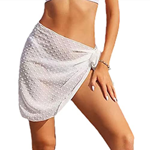 Wickeltuch Strand Damen Strandkleid Bikini Rock Sarong Chiffon Badeanzug Wrap Strandtuch Weiß SchwarzKurz Bikini Cover up mit extra Gürtel für Urlaub Damen Sarong